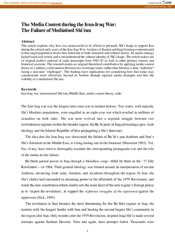 (PDF) The media contest during the Iran–Iraq war: The failure of ...