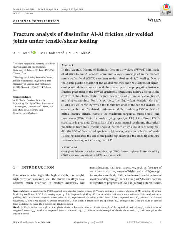 (PDF) Fracture analysis of dissimilar Al-Al friction stir welded joints ...