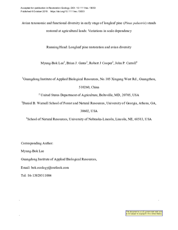 (PDF) Avian taxonomic and functional diversity in early stage of ...