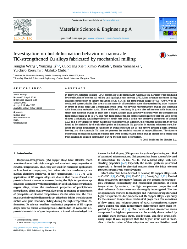 (PDF) Investigation on hot deformation behavior of nanoscale TiC ...
