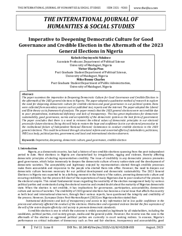 (PDF) Imperative to Deepening Democratic Culture for Good Governance ...
