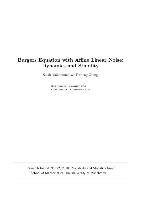 (PDF) The Burgers equation with affine linear noise: Dynamics and stability