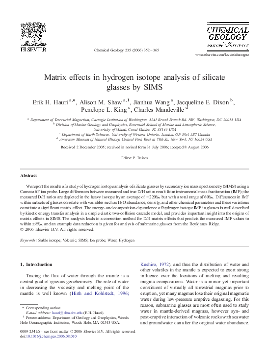 (PDF) Hydrogen Isotope Analysis Matrix Effects in SIMS