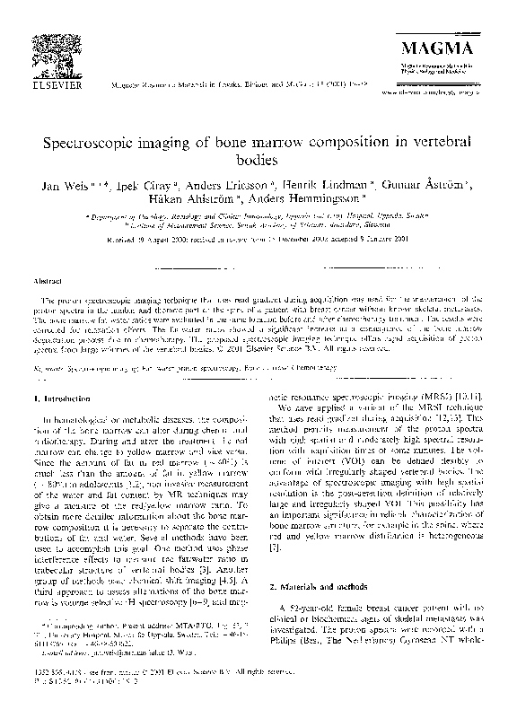 (PDF) Spectroscopic imaging of bone marrow composition in vertebral bodies