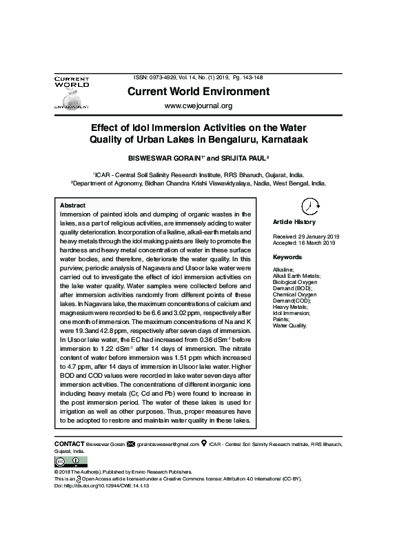 (PDF) Effect of idol immersion activities on the water quality of urban ...