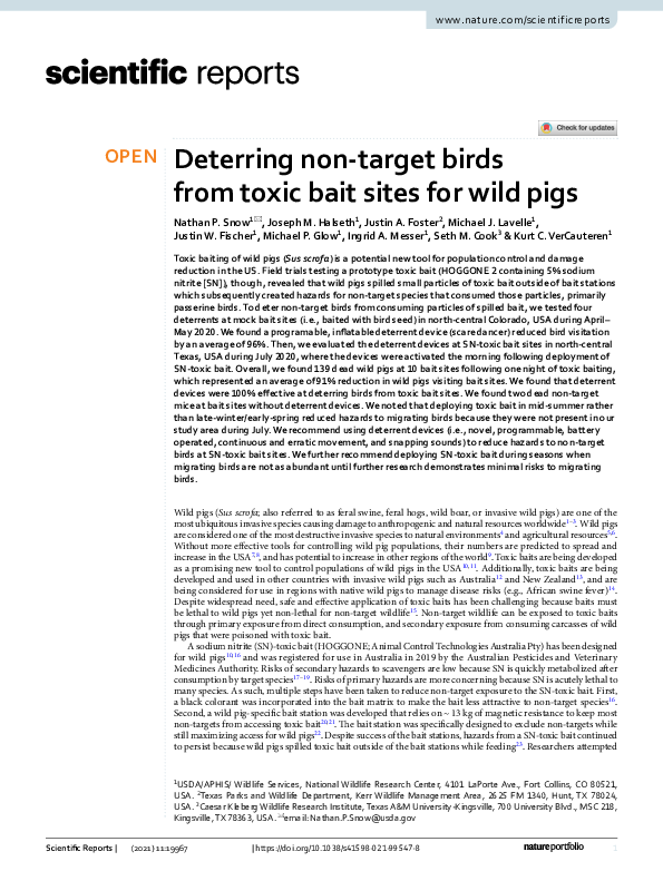 (PDF) Deterring nontarget birds from toxic bait sites for wild pigs