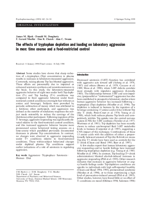 (PDF) The effects of tryptophan depletion and loading on laboratory ...