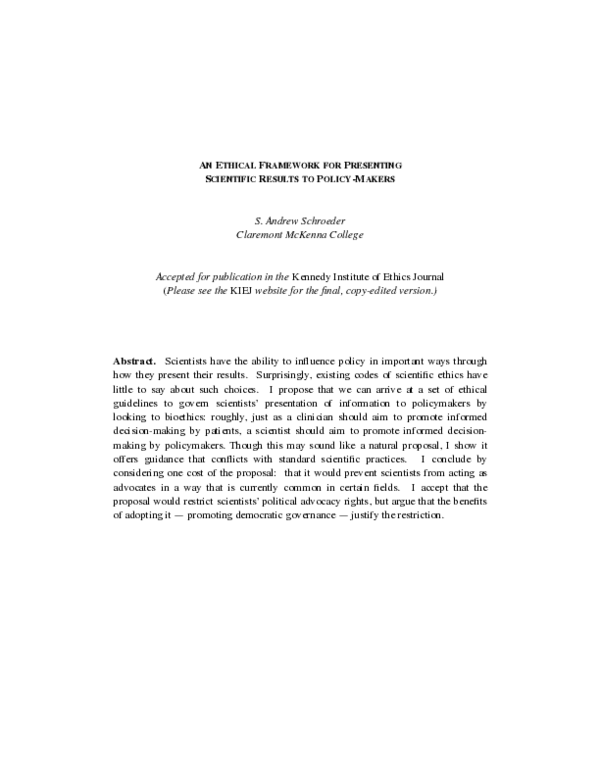 (PDF) An Ethical Framework for Presenting Scientific Results to Policy ...
