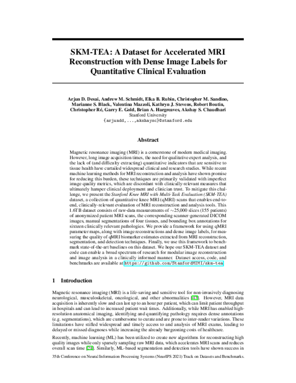 (PDF) SKM-TEA: A Dataset for Accelerated MRI Reconstruction with Dense ...