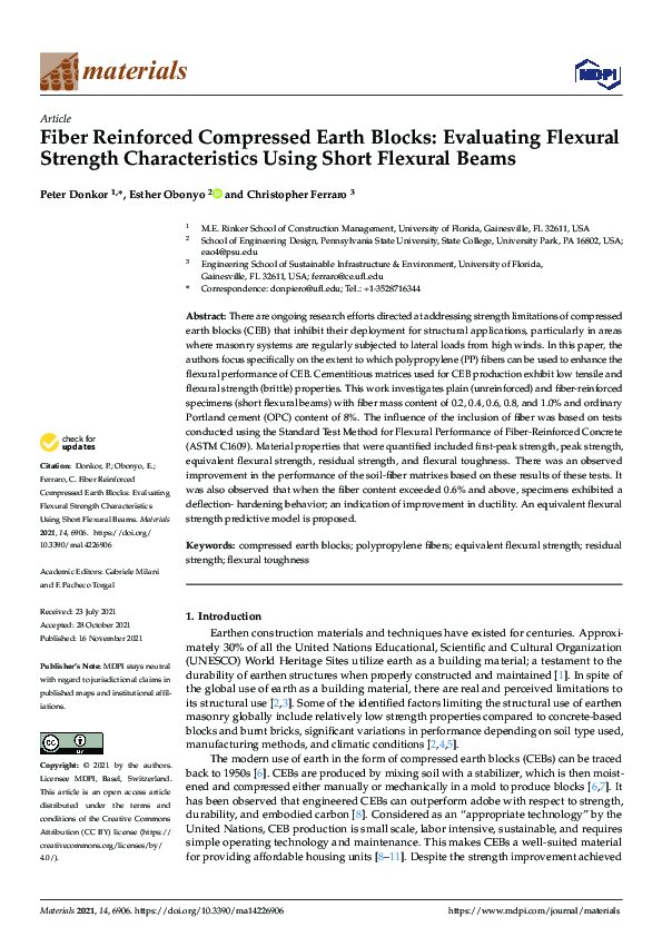 (PDF) Fiber Reinforced Compressed Earth Blocks: Evaluating Flexural ...