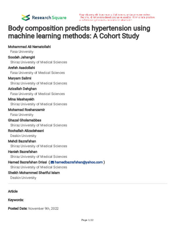 (PDF) Body composition predicts hypertension using machine learning ...