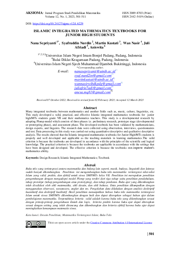 (PDF) Islamic Integrated Mathematics Textbooks for Junior Highstudents