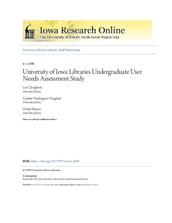 (PDF) University of Iowa Libraries Undergraduate User Needs Assessment ...