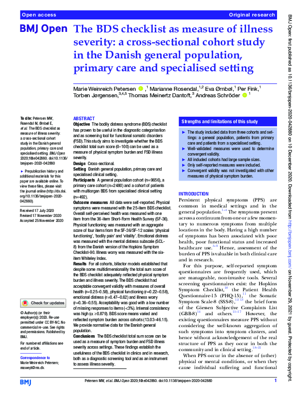 (PDF) The BDS checklist as measure of illness severity: a cross ...