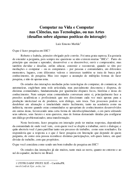 (PDF) Computar na Vida e Computar nas Ciências, nas Tecnologias, ou nas ...