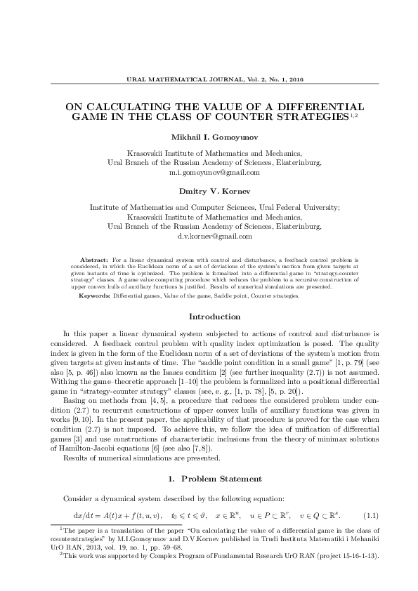 (PDF) On Calculating the Value of a Differential Game in the Class of ...