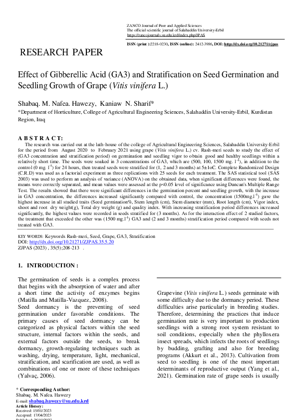 (PDF) Effect of Gibberellic Acid (GA3) and Stratification on Seed ...