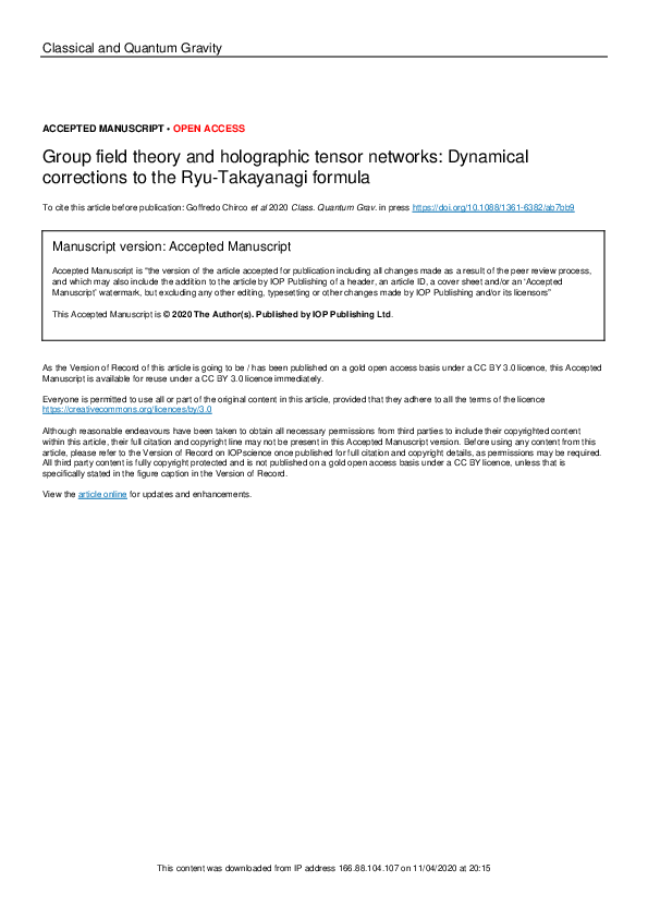 (PDF) Group field theory and holographic tensor networks: dynamical ...