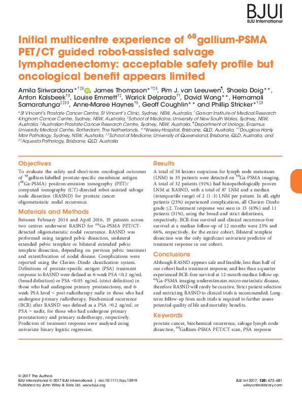 (PDF) Initial multicentre experience of (68) Gallium-PSMA PET/CT guided ...