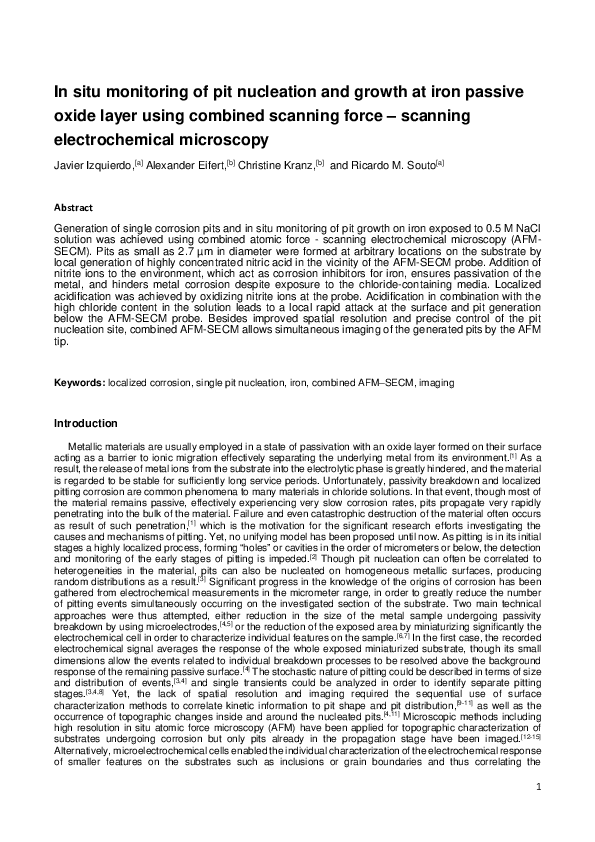 (PDF) In Situ Monitoring of Pit Nucleation and Growth at an Iron ...