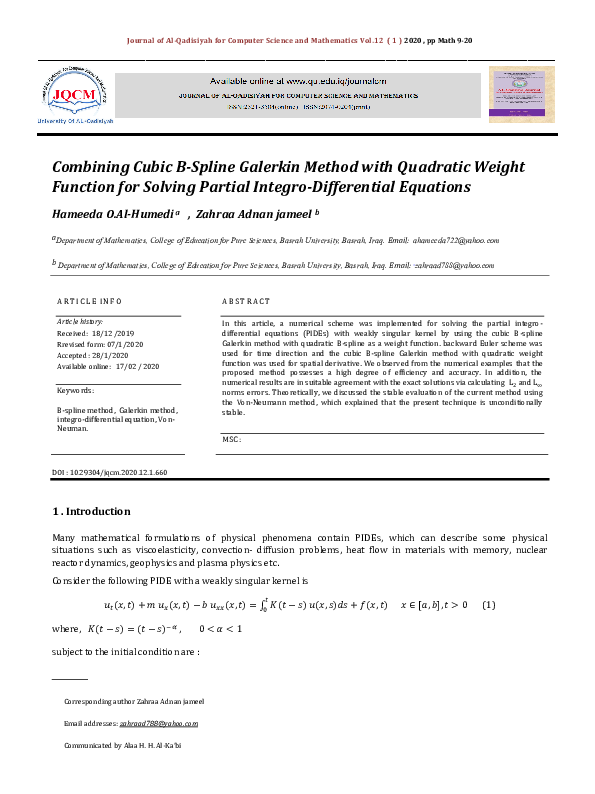 (PDF) Combining Cubic B-Spline Galerkin Method with Quadratic Weight ...