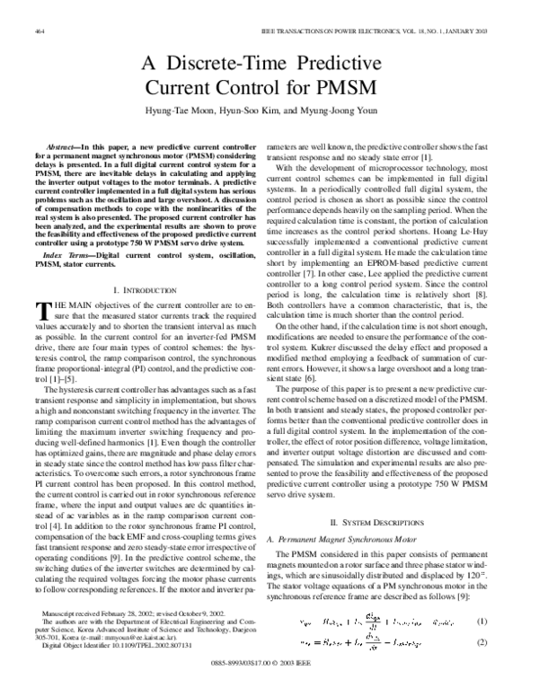 (PDF) A discrete-time predictive current control for PMSM