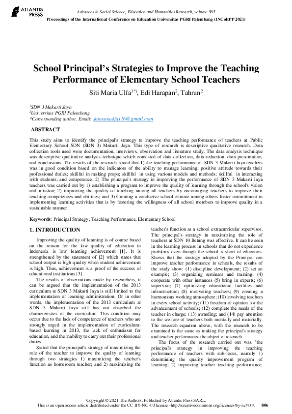 (PDF) School Principal’s Strategies to Improve the Teaching Performance ...