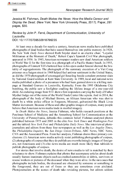 (PDF) Book Review: Jessica M. Fishman, Death Makes the News: How the ...