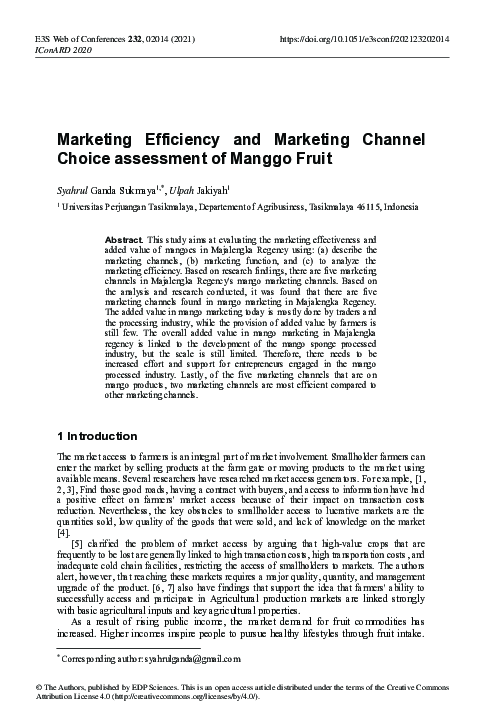 (PDF) Marketing Efficiency and Marketing Channel Choice assessment of ...