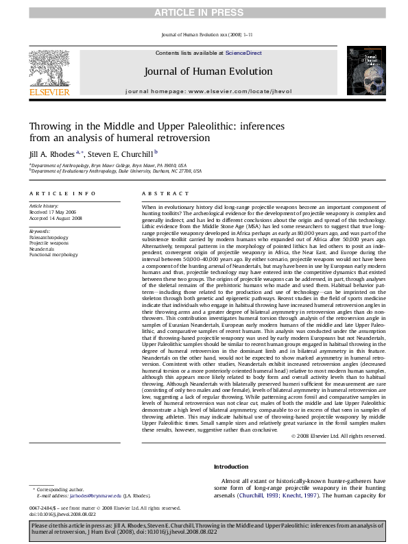 (PDF) Throwing in the Middle and Upper Paleolithic: inferences from an ...