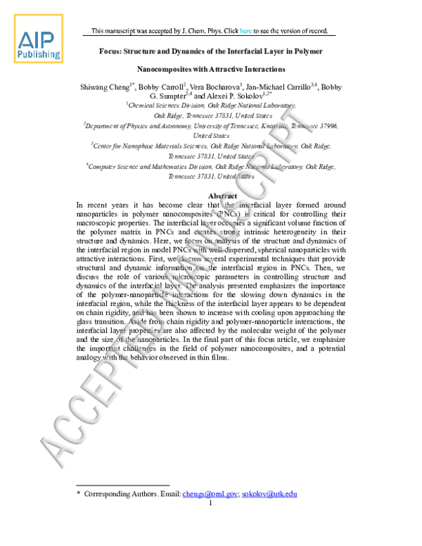 (PDF) Focus: Structure and dynamics of the interfacial layer in polymer ...