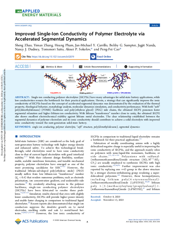 (PDF) Improved Single-Ion Conductivity of Polymer Electrolyte via ...