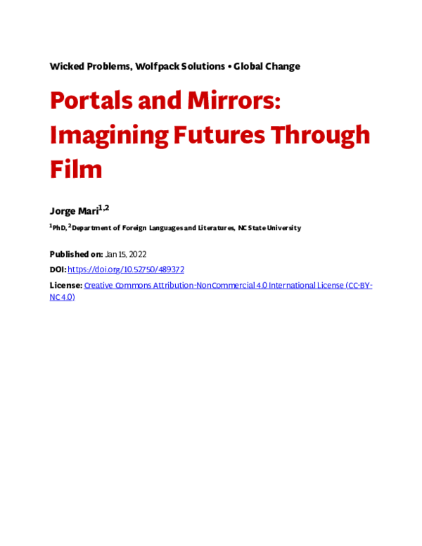 Pdf Portals And Mirrors Imagining Futures Through Film
