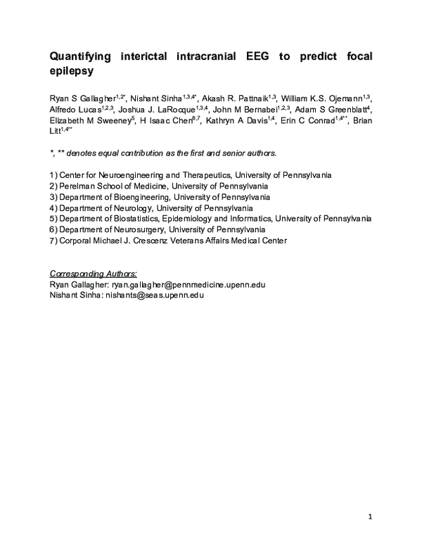 (PDF) Quantifying interictal intracranial EEG to predict focal epilepsy