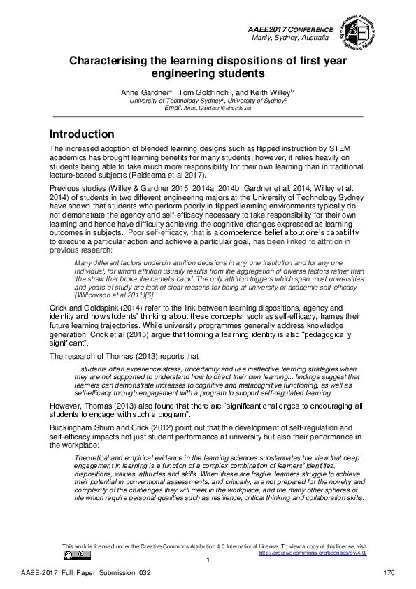 (PDF) Characterising the learning dispositions of first year ...