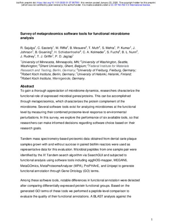 (PDF) Survey of metaproteomics software tools for functional microbiome ...