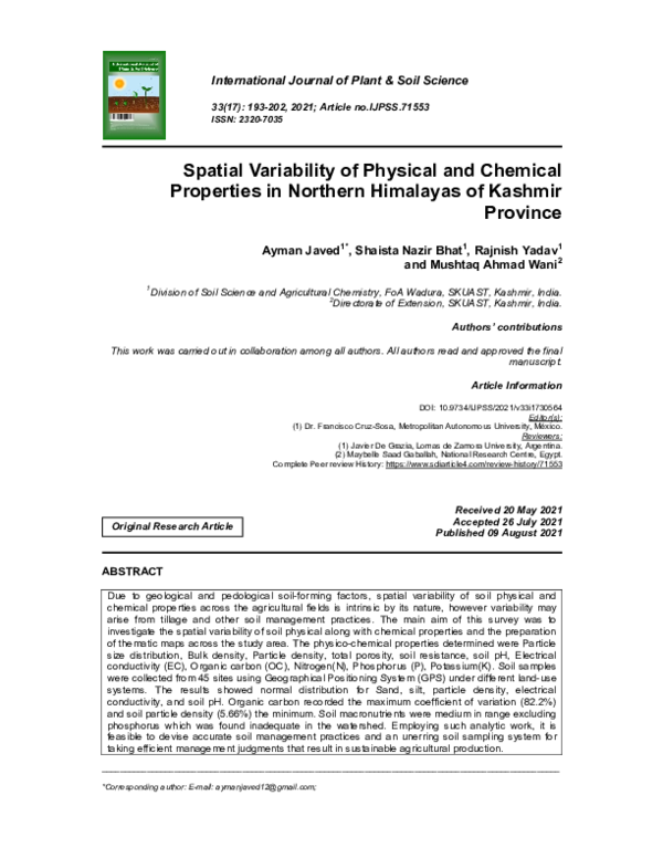 (PDF) Spatial Variability of Physical and Chemical Properties in ...