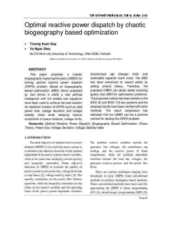 (PDF) Optimal reactive power dispatch by chaotic biogeography based ...