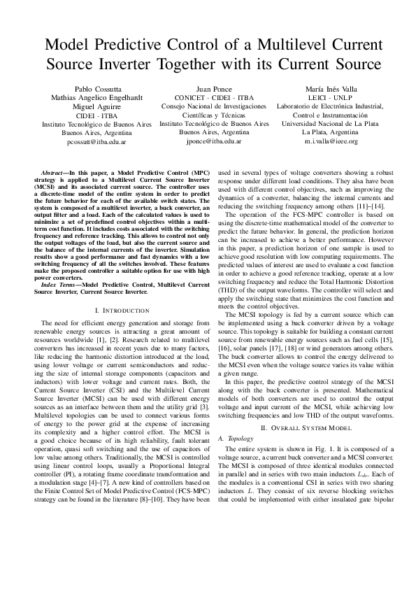 Pdf Model Predictive Control Of A Multilevel Current Source Inverter
