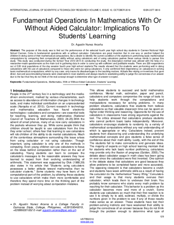 (PDF) Fundamental Operations In Mathematics With Or Without Aided ...