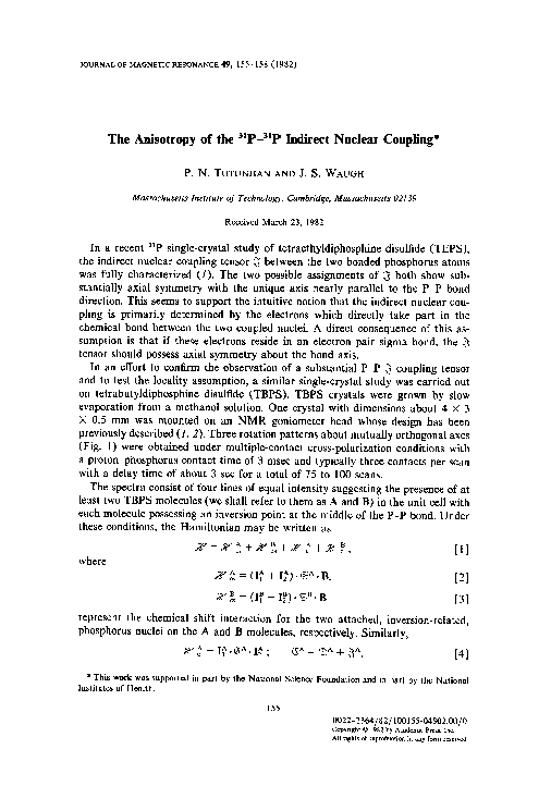 (PDF) The anisotropy of the 31P 31P indirect nuclear coupling