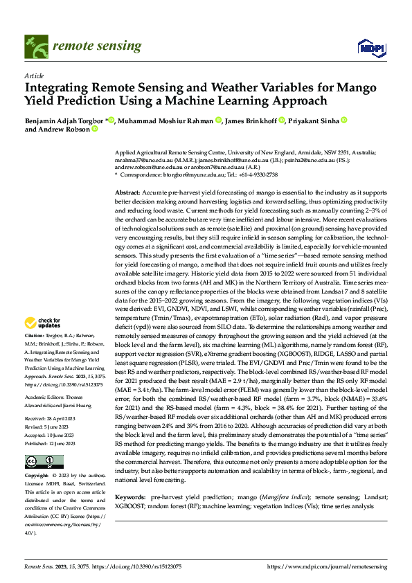 (PDF) Integrating Remote Sensing and Weather Variables for Mango Yield ...