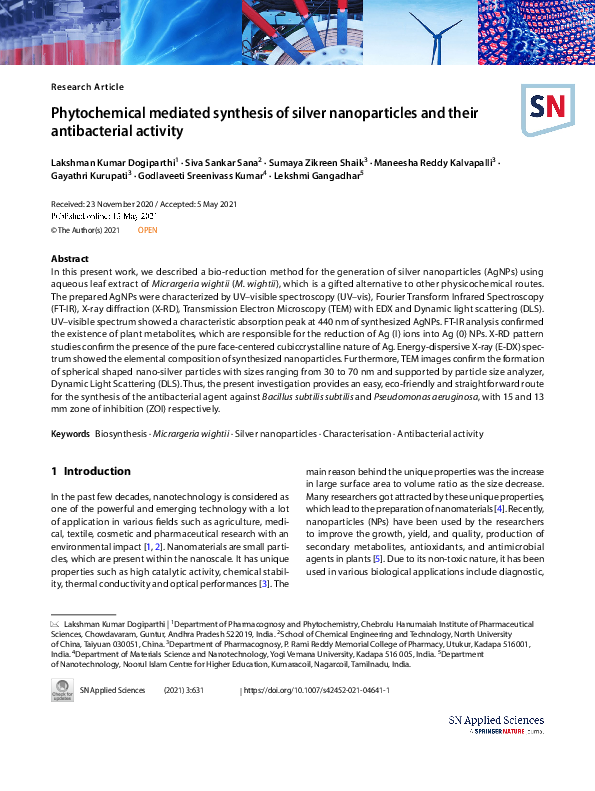 (PDF) Phytochemical mediated synthesis of silver nanoparticles and ...