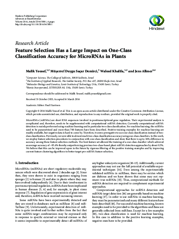 (PDF) Feature Selection Has a Large Impact on One-Class Classification ...