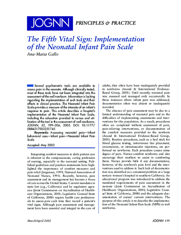 (PDF) The Fifth Vital Sign: Implementation of the Neonatal Infant Pain ...