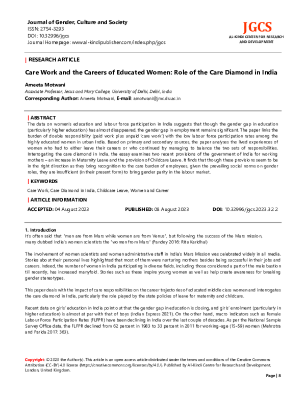 (PDF) Care Work and the Careers of Educated Women: Role of the Care ...