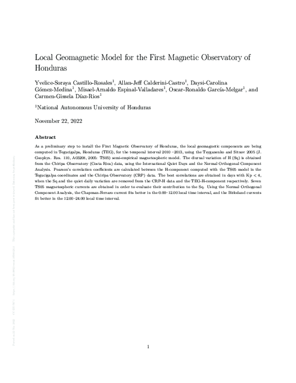 (PDF) Local Geomagnetic Model for the First Magnetic Observatory of ...