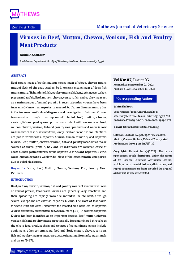 (PDF) Viruses in Beef, Mutton, Chevon, Venison, Fish and Poultry Meat