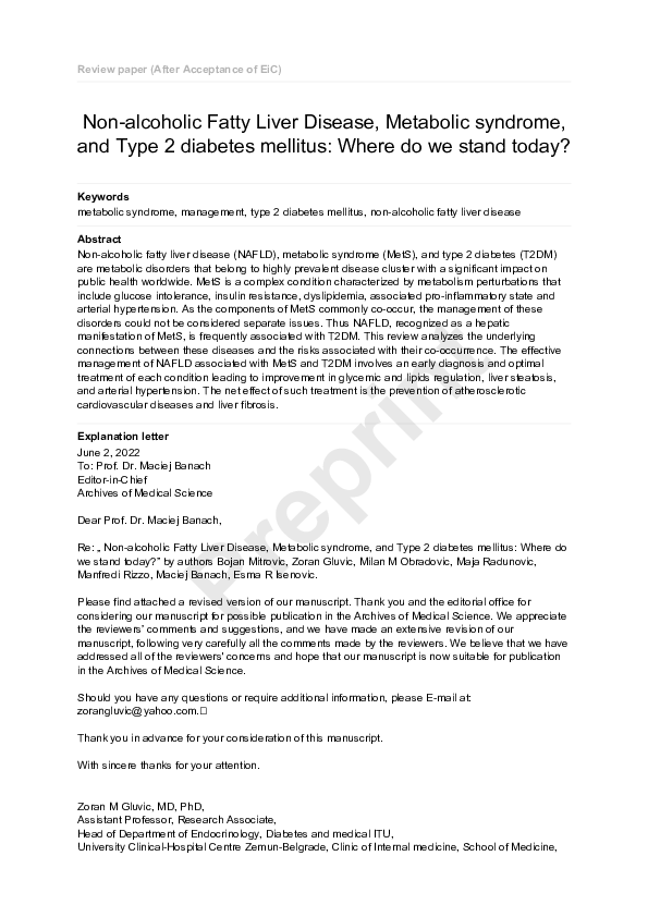 (PDF) Non-alcoholic Fatty Liver Disease, Metabolic syndrome, and Type 2 ...
