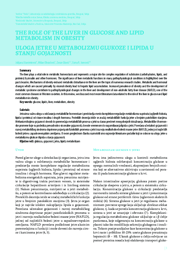 (PDF) The role of the liver in glucose and lipid metabolism in obesity